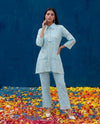 Sky Blue Embroidered Cotton Satin Co-Ord Set