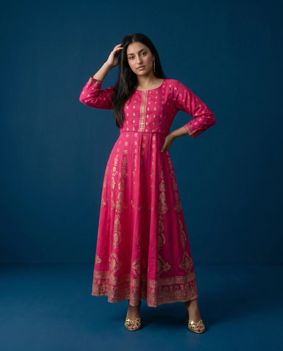 Magenta Printed Rayon Maxi Dress