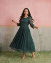 Bottle Green Printed Georgette Maxi Dress
