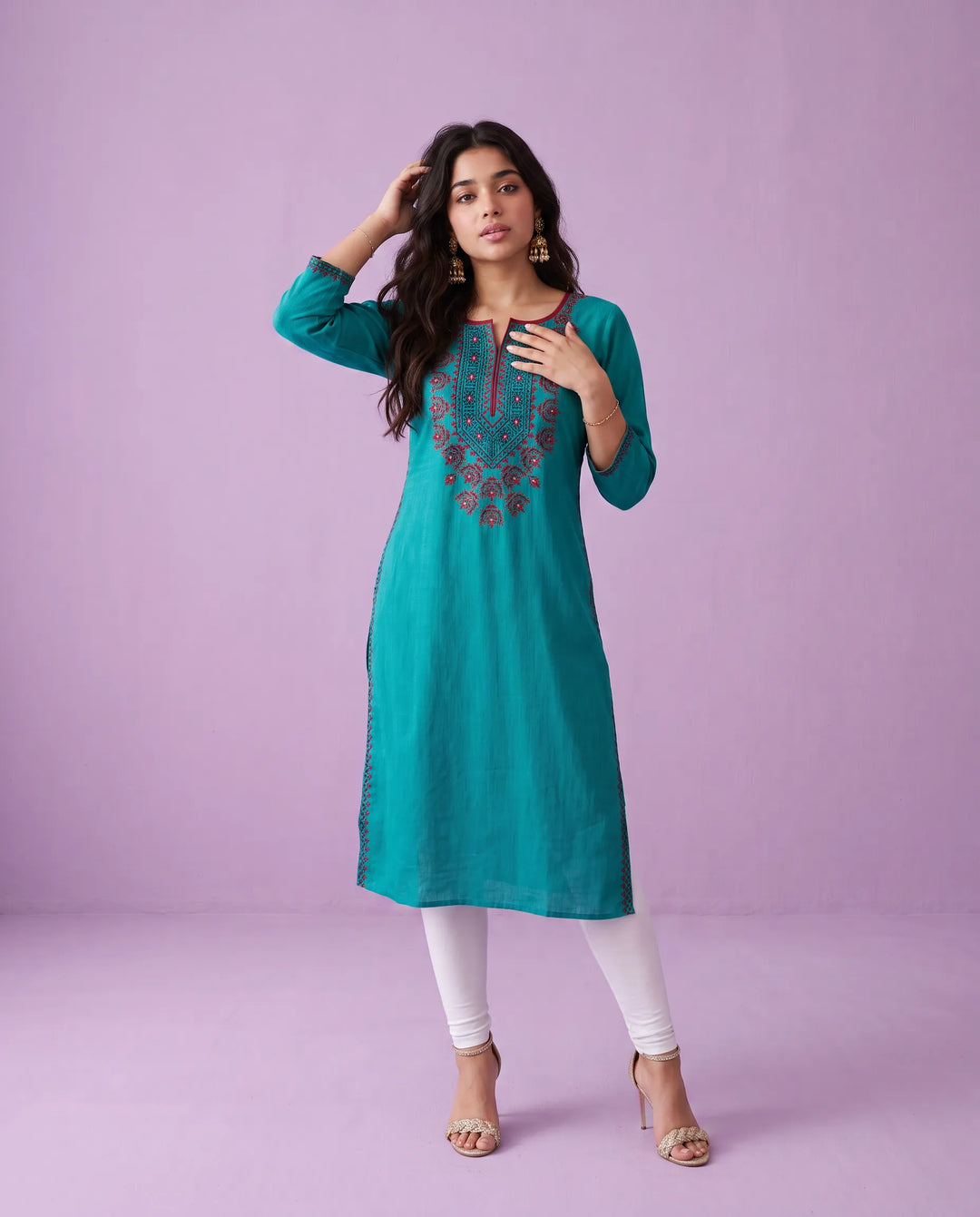 Rama Embroidered Cotton Straight cut Long Kurta