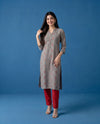 Grey Printed Cotton Straight cut Long Kurta