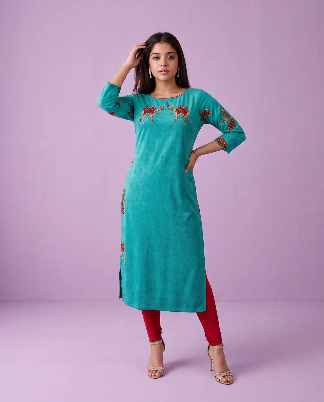 Rama Embroidered Rayon Straight cut Long Kurta