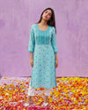 Sky Blue Embroidered Viscose Blended Straight cut Long Kurta