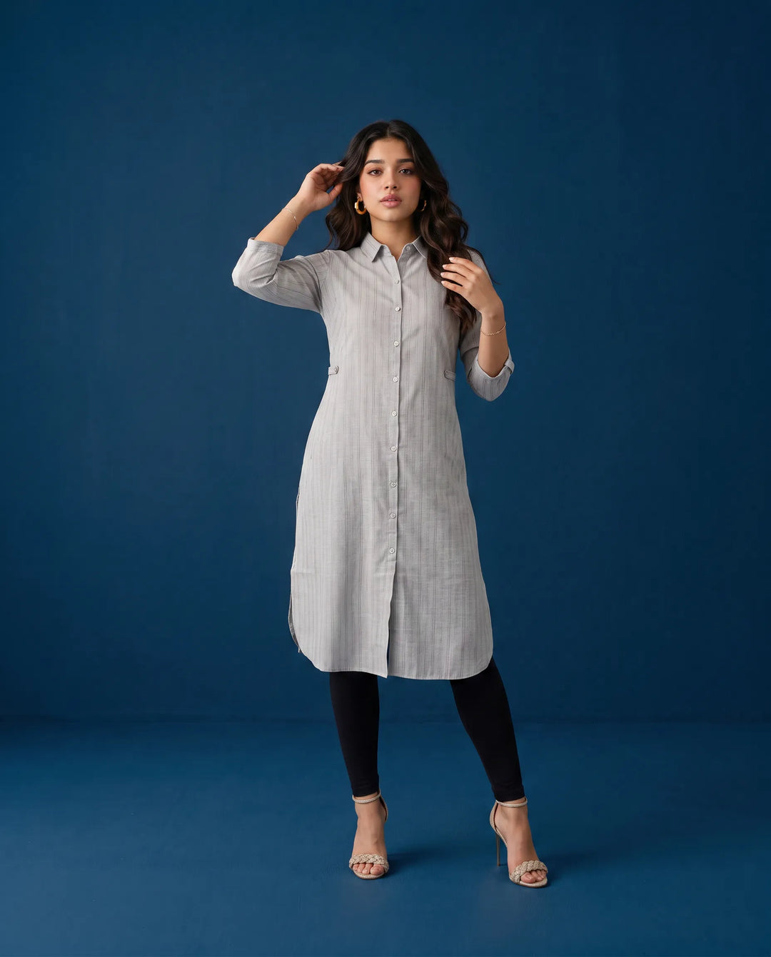 Grey Printed Straight cut Long Kurta