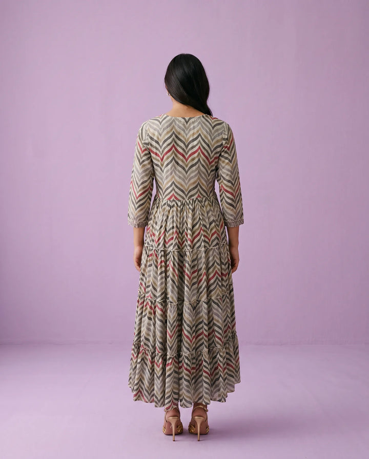 Multi Colour Embriodered Viscose Blended Maxi Dress