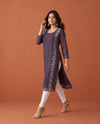 Purple Embroidered Georgette Straight cut Long Kurta