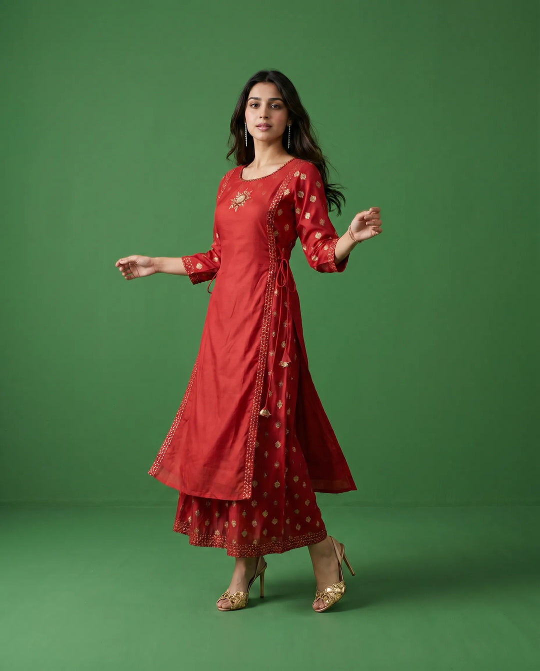 Red Printed Viscose Blended Maxi Dress