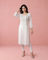 White Embroidered Rayon Straight cut Long Kurta