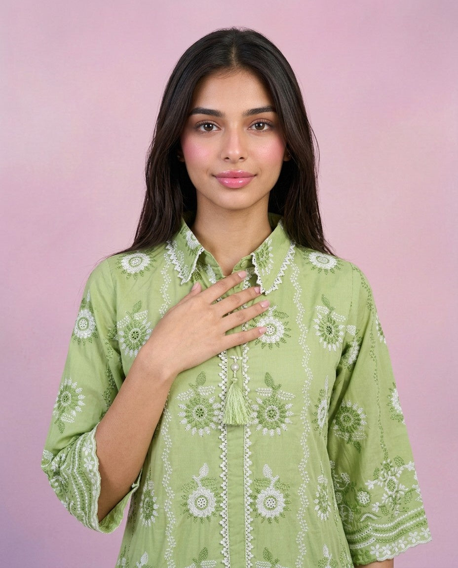 Pista Embroidered Cotton Satin Co-Ord Set