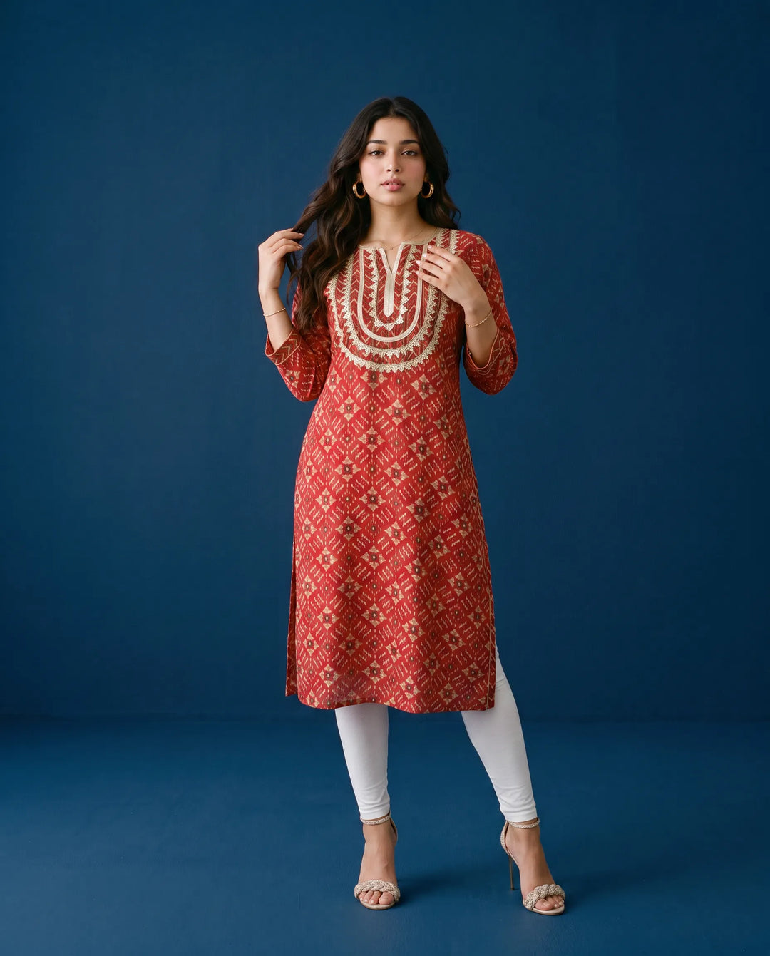 Maroon Printed Viscose Blended Straight cut Long Kurta