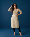 Beige Embroidered Cotton Straight cut Long Kurta
