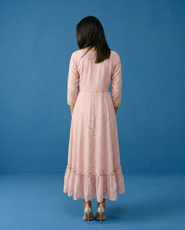 Pink Embroidered Georgette Maxi Dress