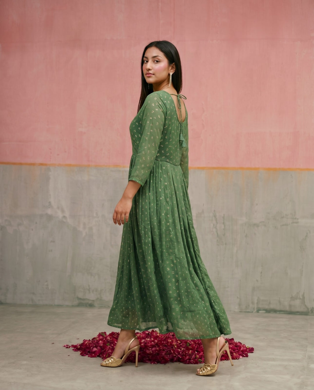 Green Printed Georgette Maxi Dress