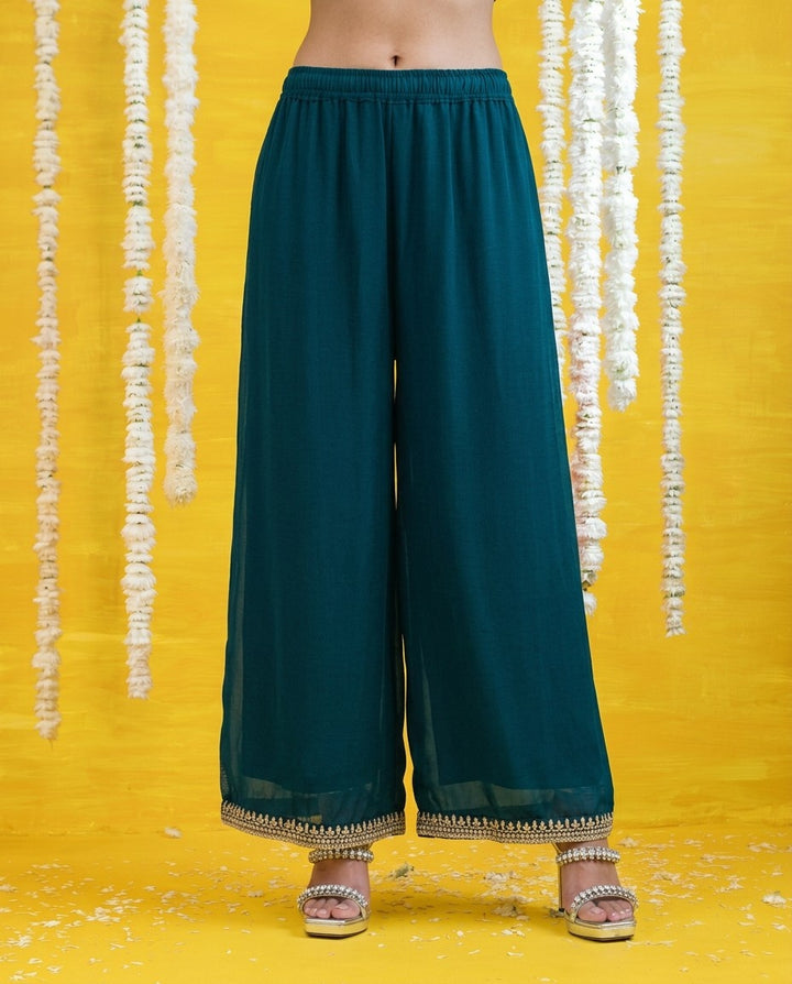 Bottle Green Embriodered Silk Blended Kurta Bottom Dupatta Set