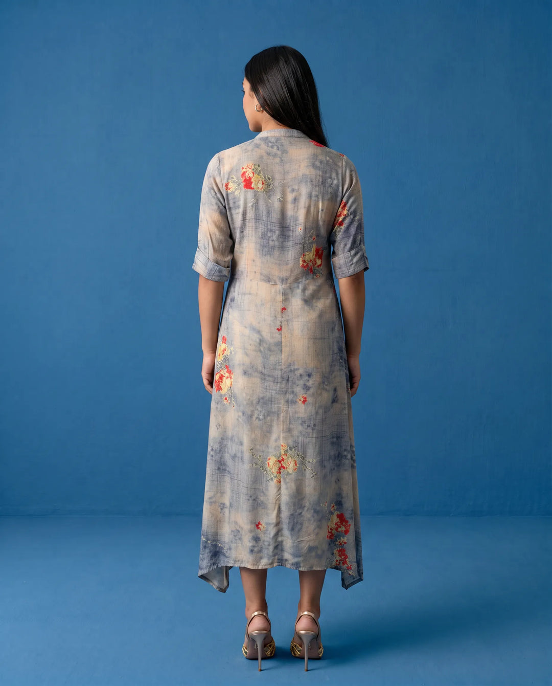 Grey Printed Rayon Maxi Dress