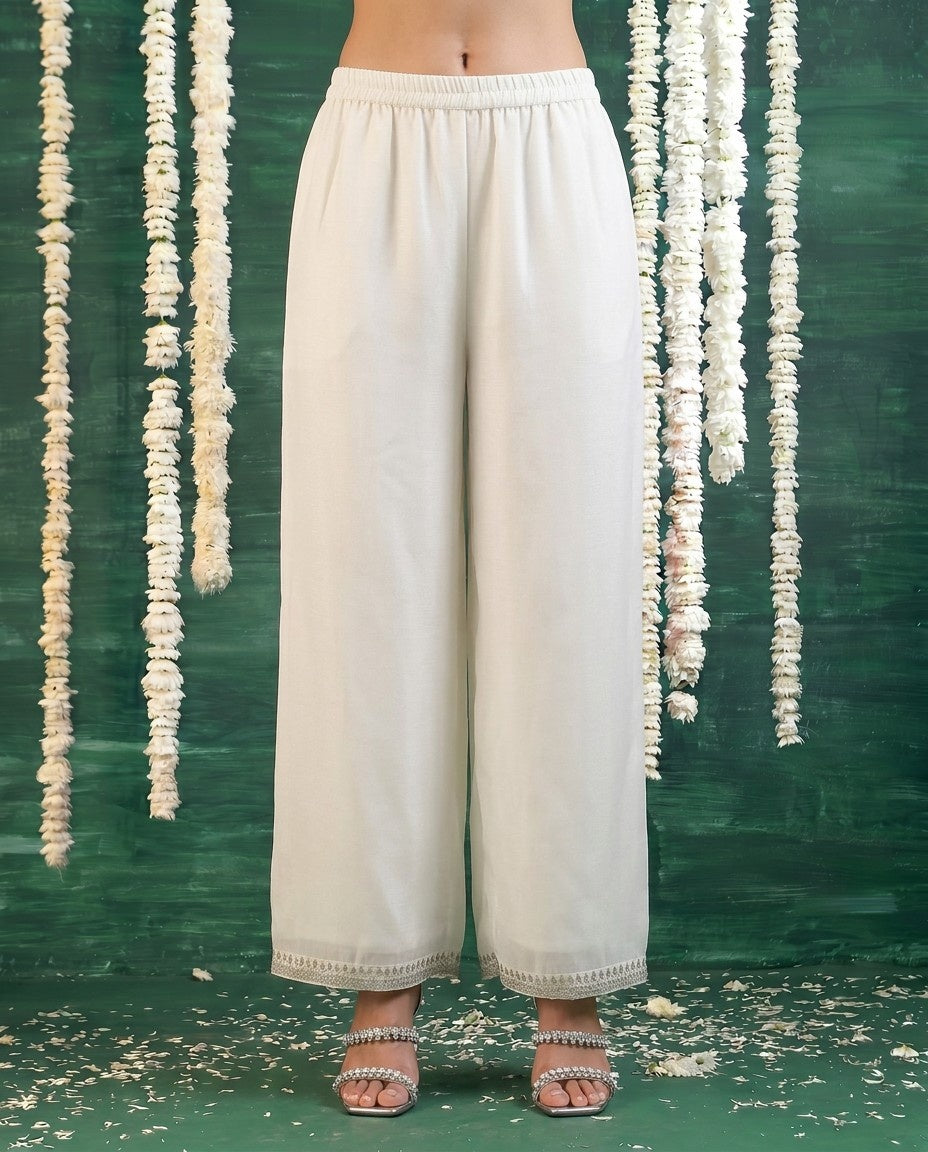 White Embriodered Silk Blended Kurta Bottom Dupatta Set