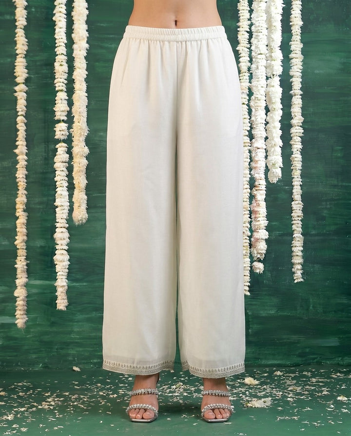 White Embriodered Silk Blended Kurta Bottom Dupatta Set