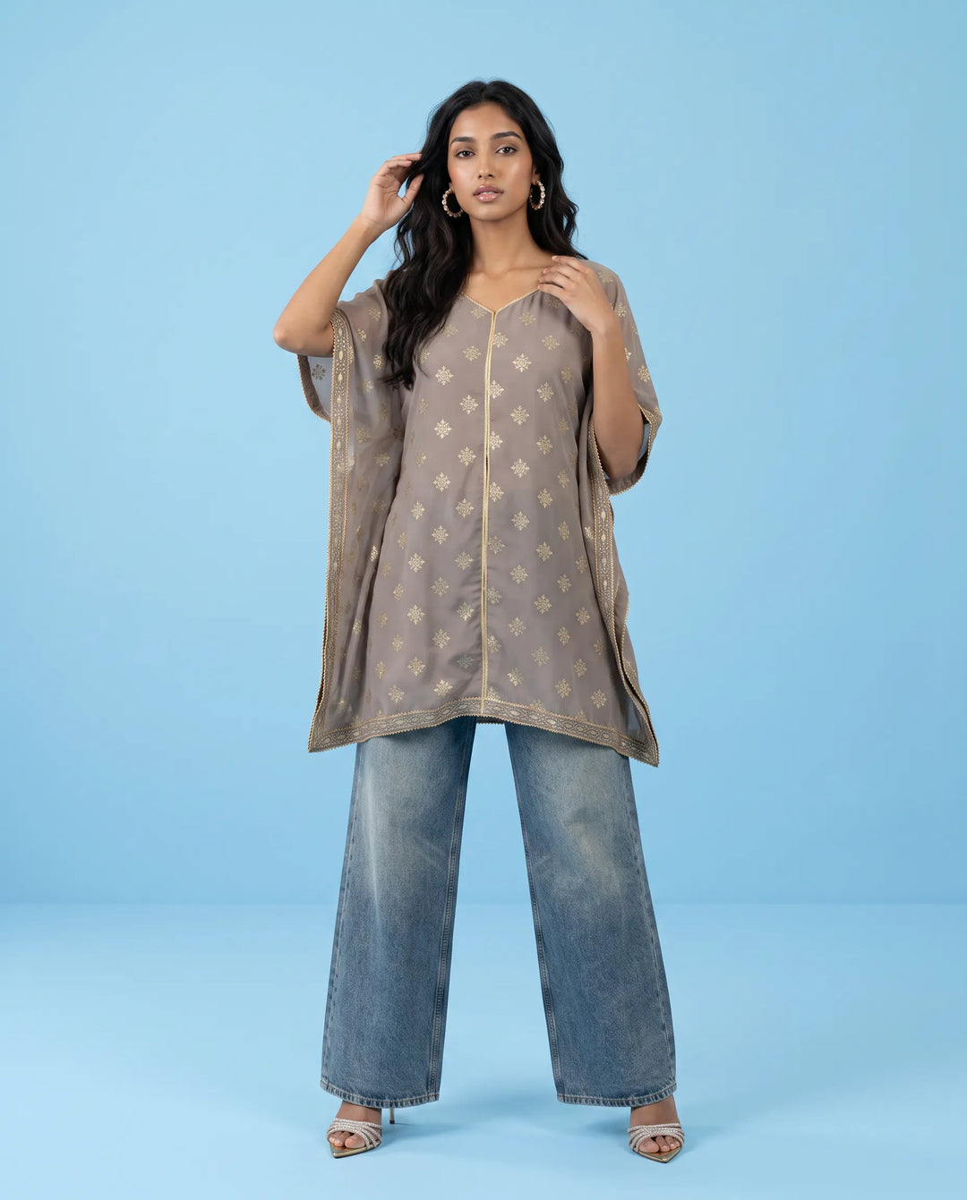 Grey Printed Georgette Kaftan
