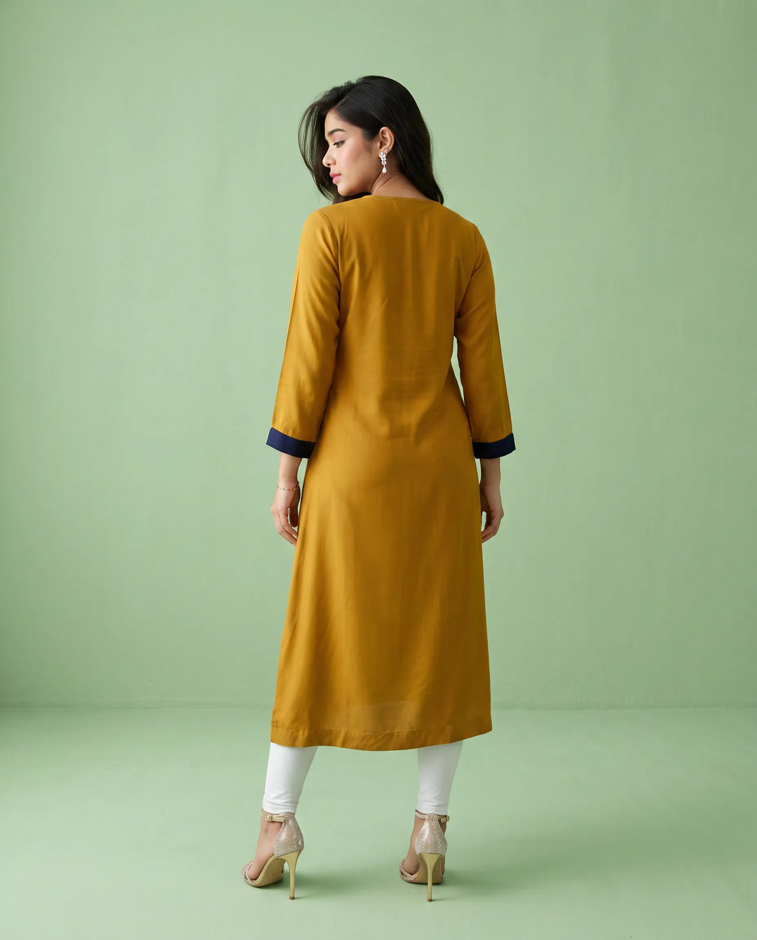 Yellow Embroidered Rayon Straight cut Long Kurta