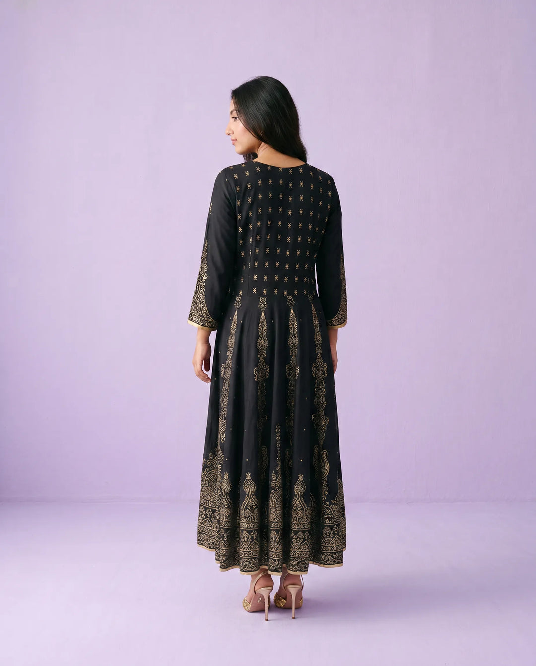 Black Printed Rayon Maxi Dress