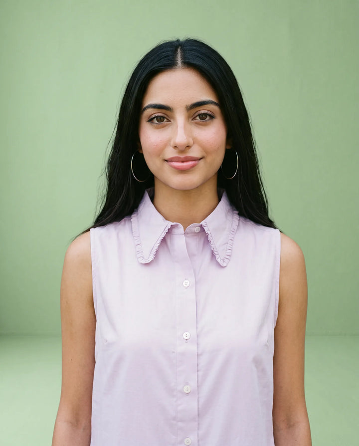 Lavender Solid Cotton Satin Sleeveless Top