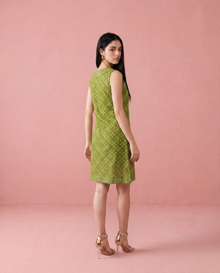 Green Printed Cotton Midi Dress