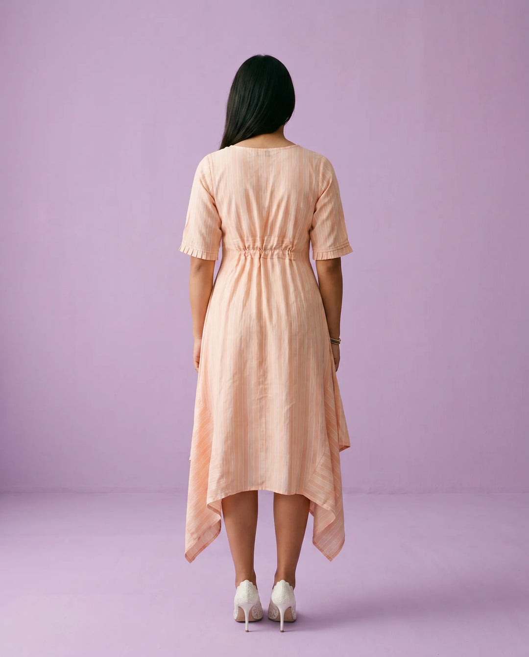 Peach Printed Cotton Maxi Dress