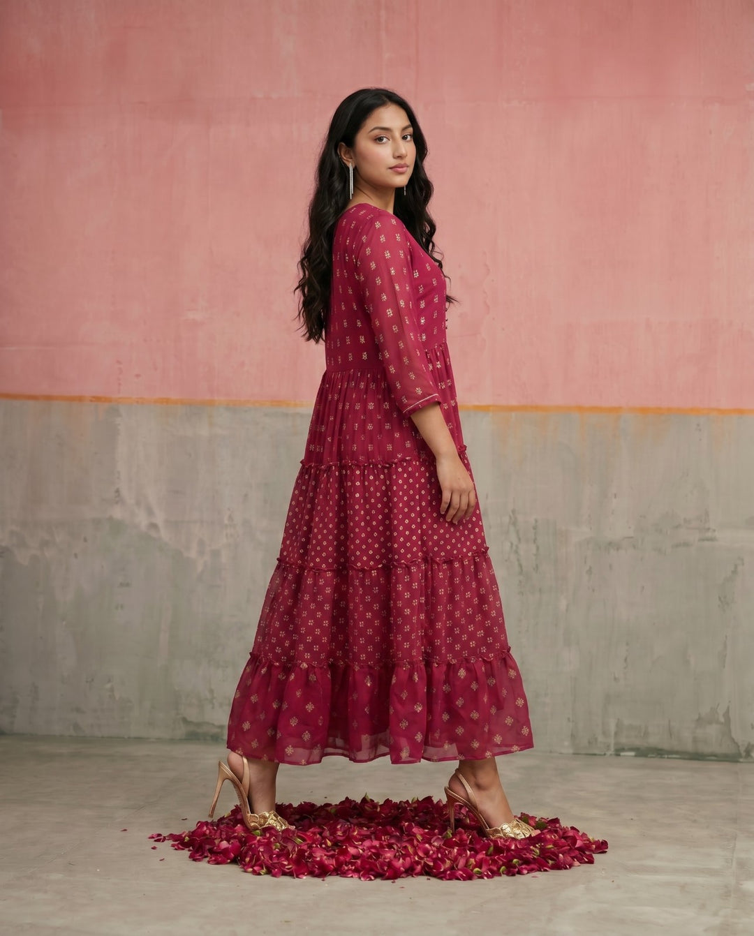 Pink Printed Georgette Maxi Dress