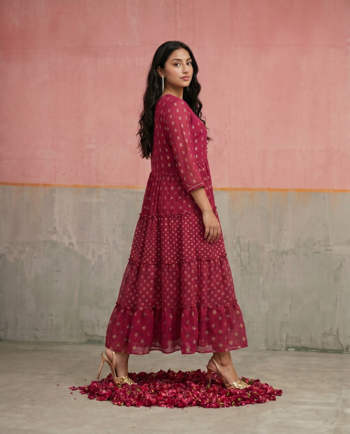 Pink Printed Georgette Maxi Dress
