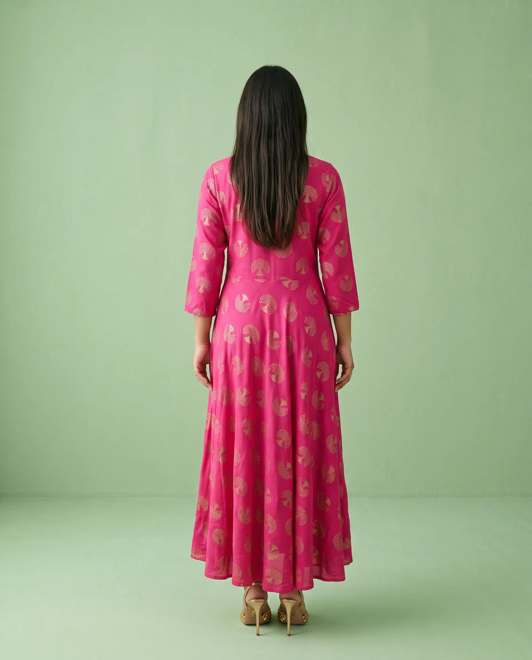 Magenta Printed Rayon Maxi Dress