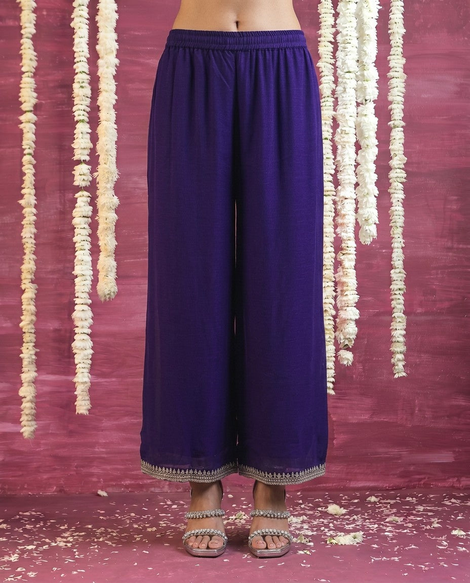 Purple Embriodered Silk Blended Kurta Bottom Dupatta Set