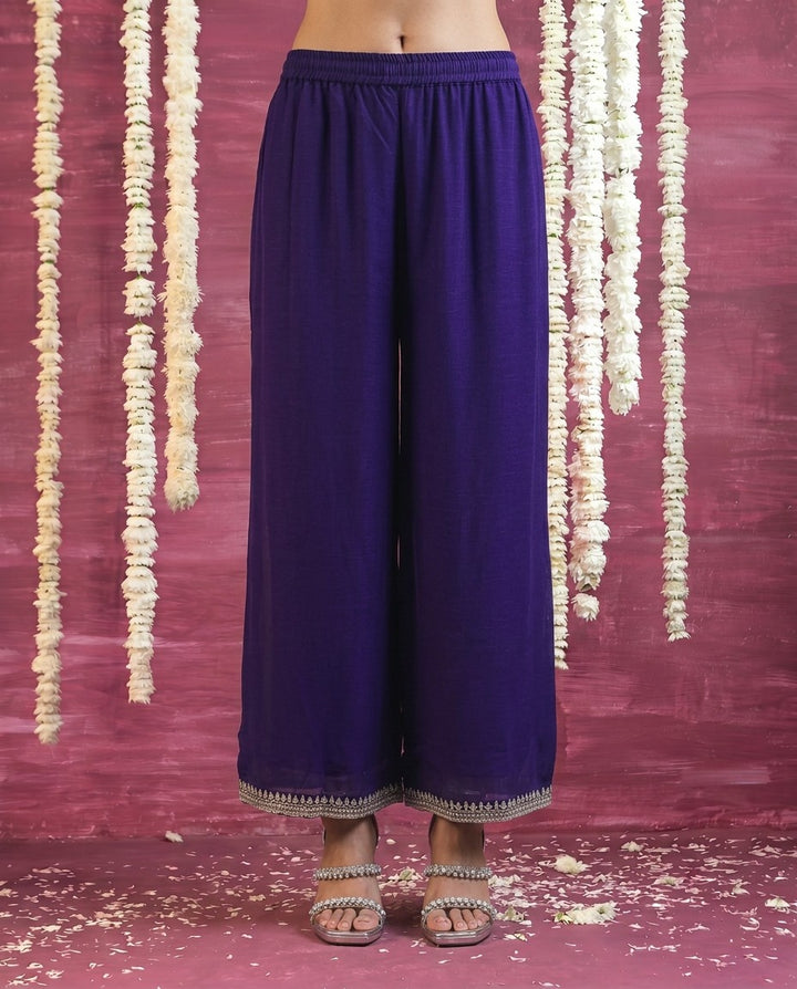 Purple Embriodered Silk Blended Kurta Bottom Dupatta Set