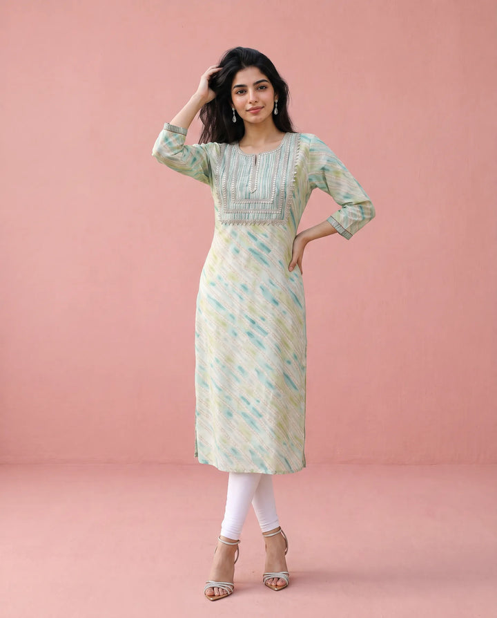 Green Printed Viscose Blended Straight cut Long Kurta