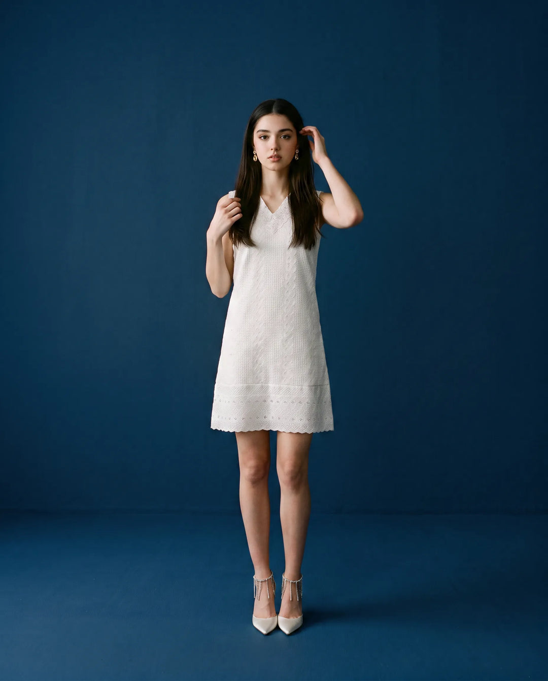 White Embroidered Cotton Midi Dress