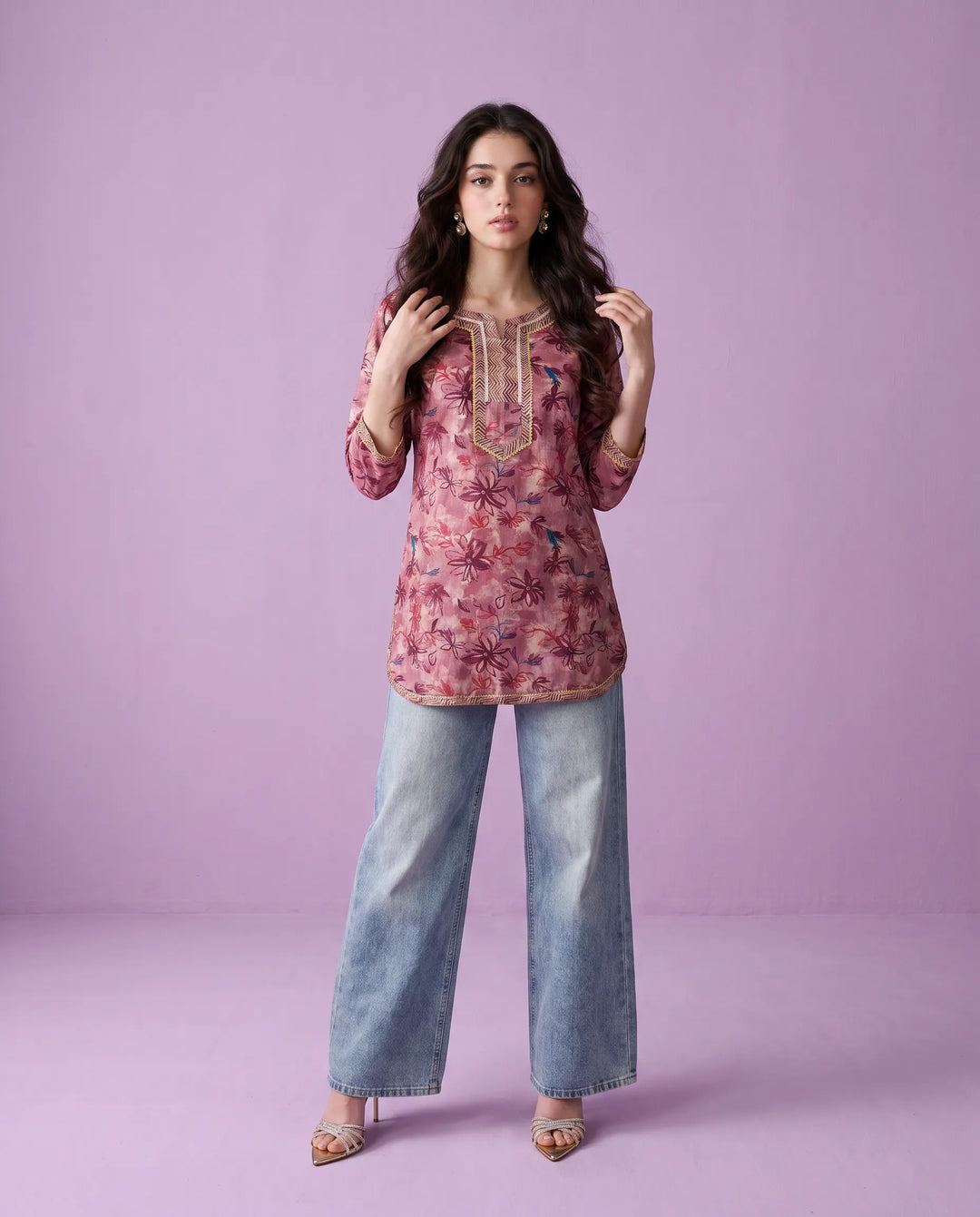 Violet Printed Viscose Blended Short Kurti