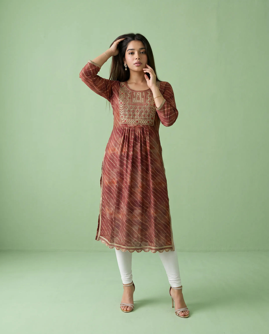 Maroon Embroidered Viscose Blended Straight cut Long Kurta