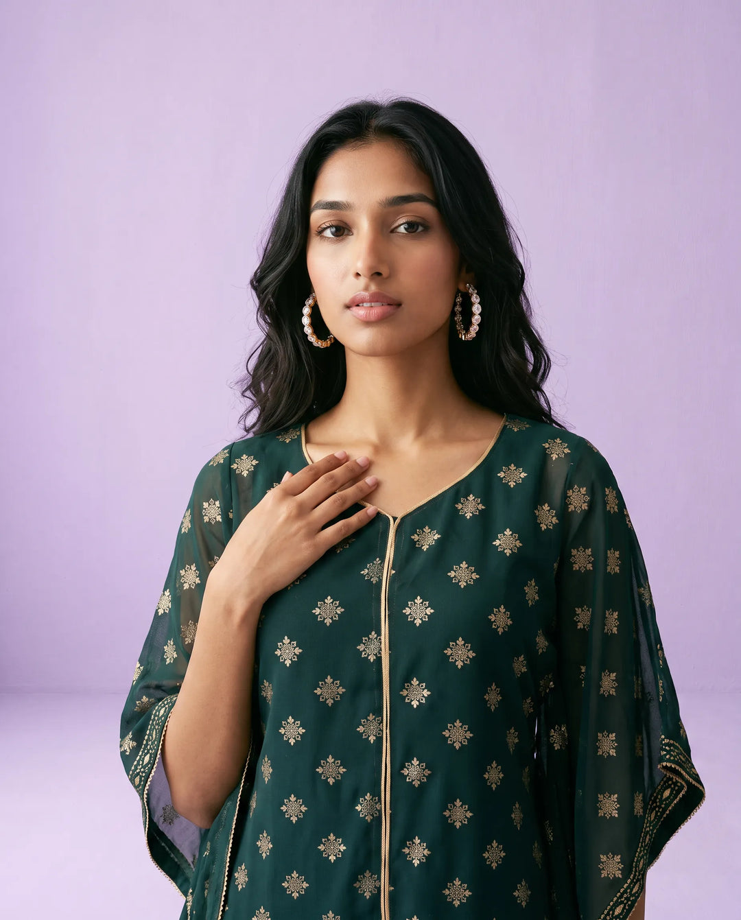 Green Printed Georgette Kaftan