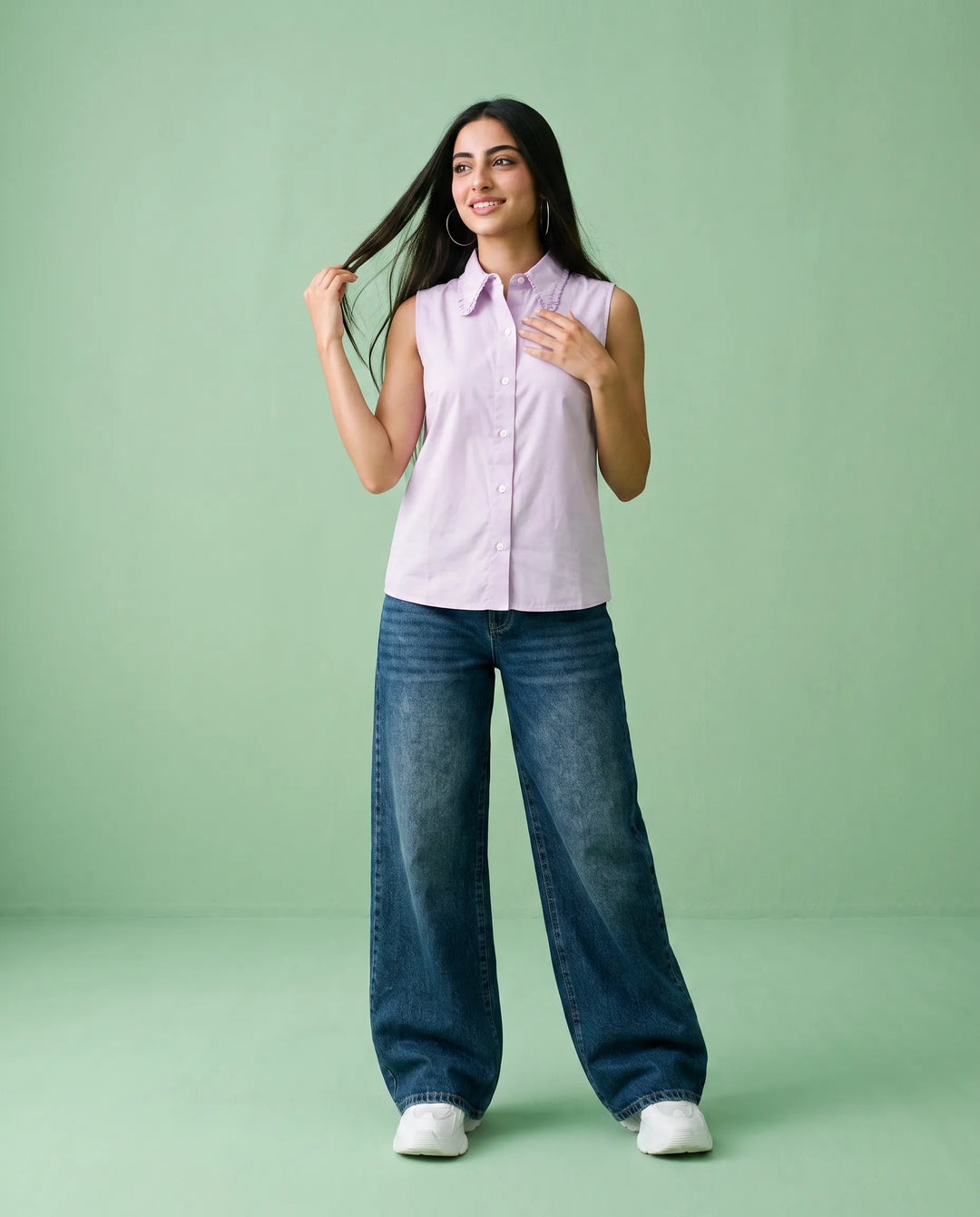 Lavender Solid Cotton Satin Sleeveless Top
