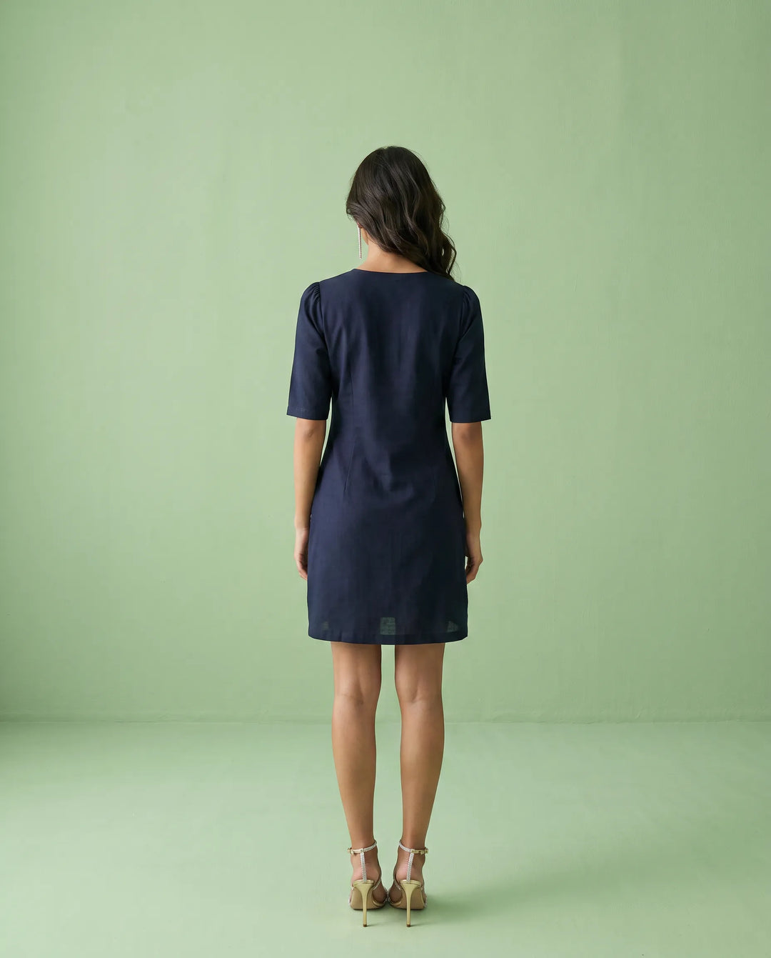 Navy Solid Viscose Blended Midi Dress