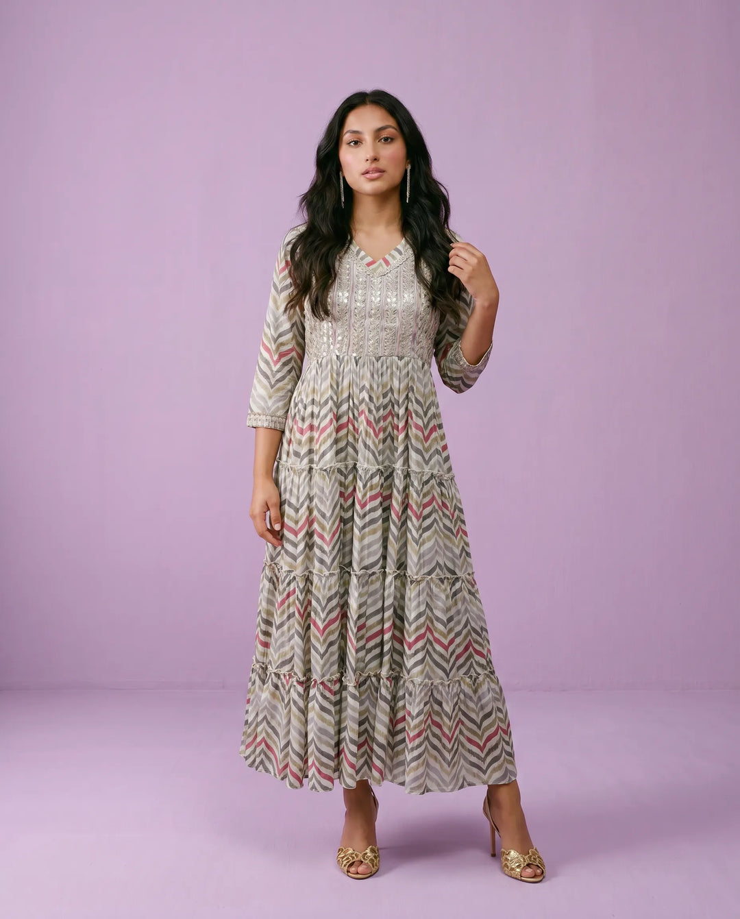 Multi Colour Embriodered Viscose Blended Maxi Dress