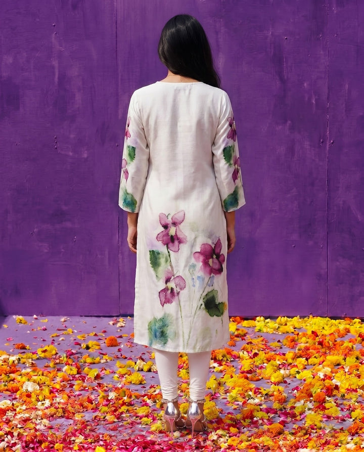 Multi Colour Printed Crepe Silk Straight cut Long Kurta