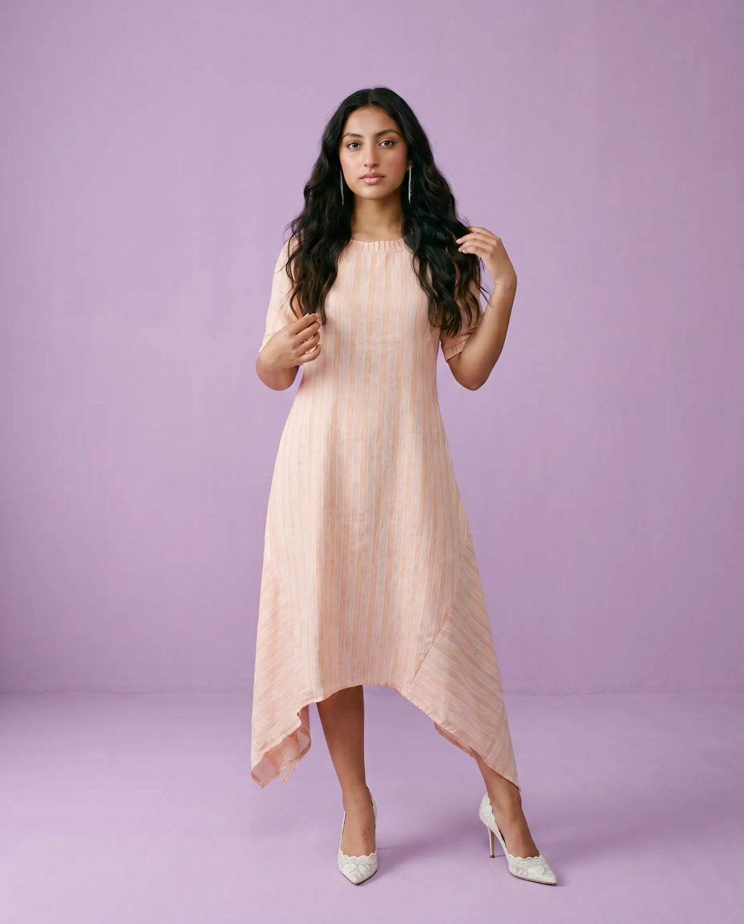 Peach Printed Cotton Maxi Dress