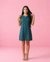 Blue Printed Cotton Midi Dress