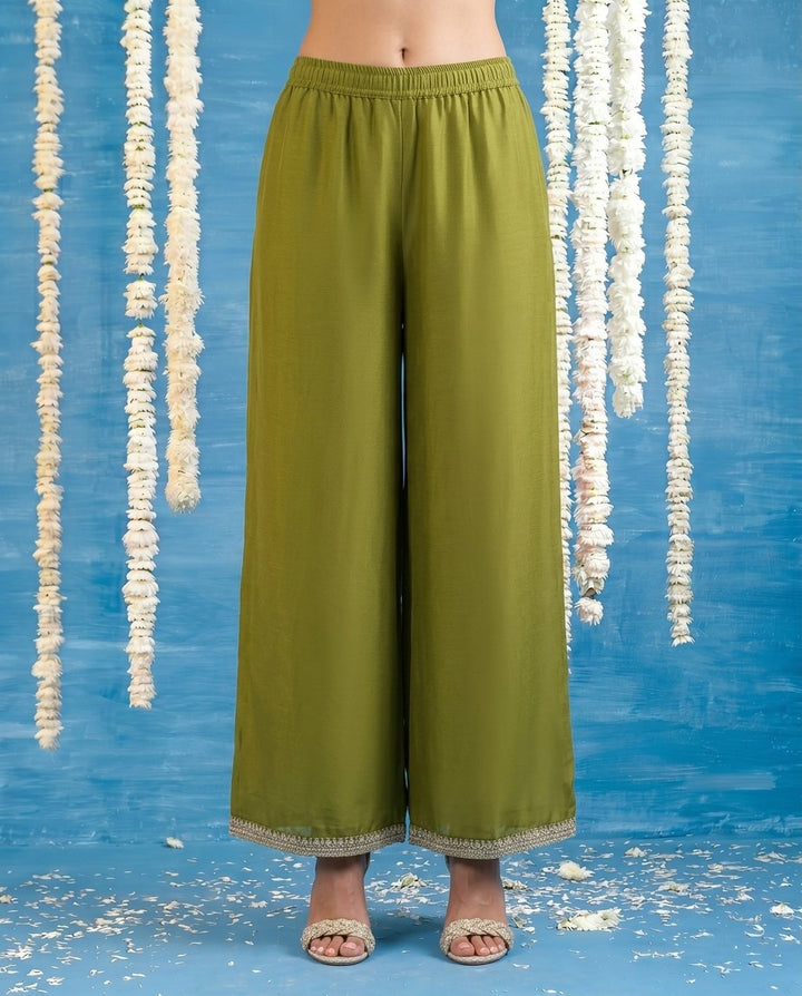 Olive Embriodered Silk Blended Kurta Bottom Dupatta Set