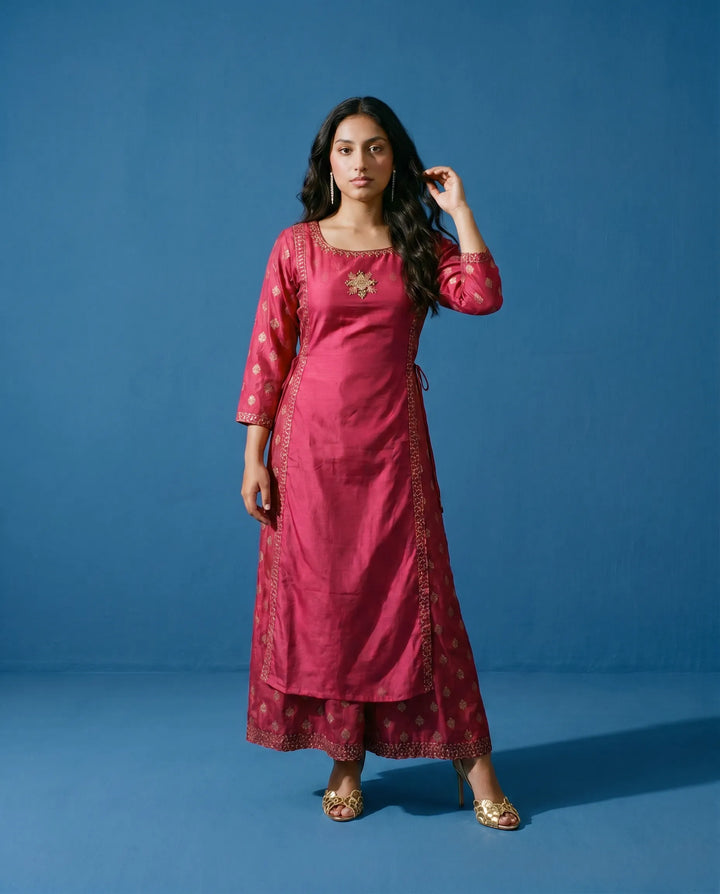 Magenta Printed Viscose Blended Maxi Dress