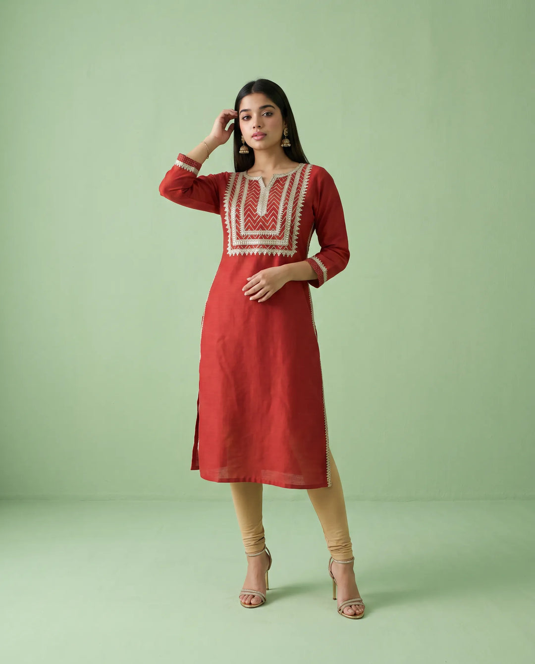 Maroon Printed Silk Blended Straight cut Long Kurta