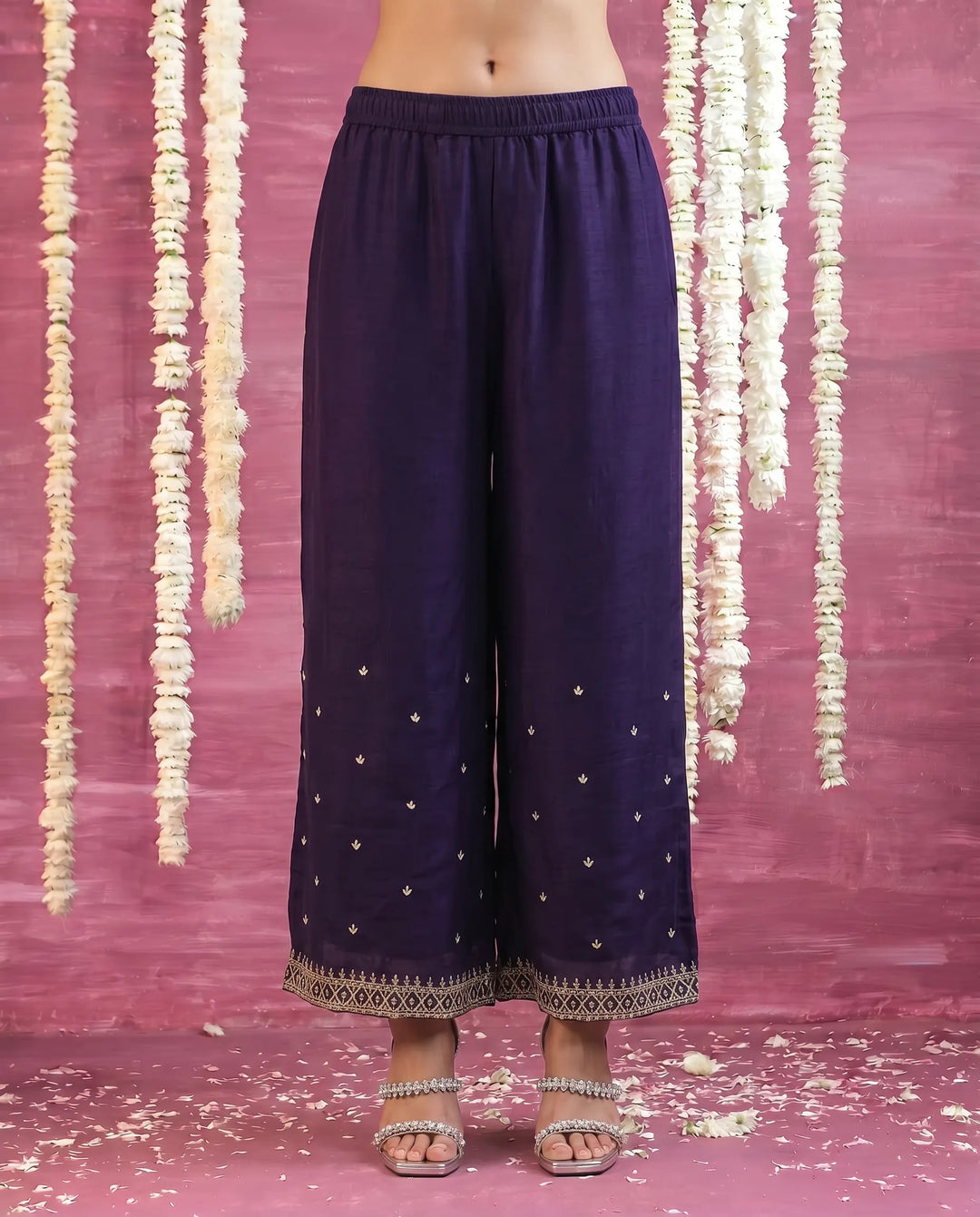 Purple Embriodered Silk Blended Sleeveless Kurta Bottom Dupatta Set