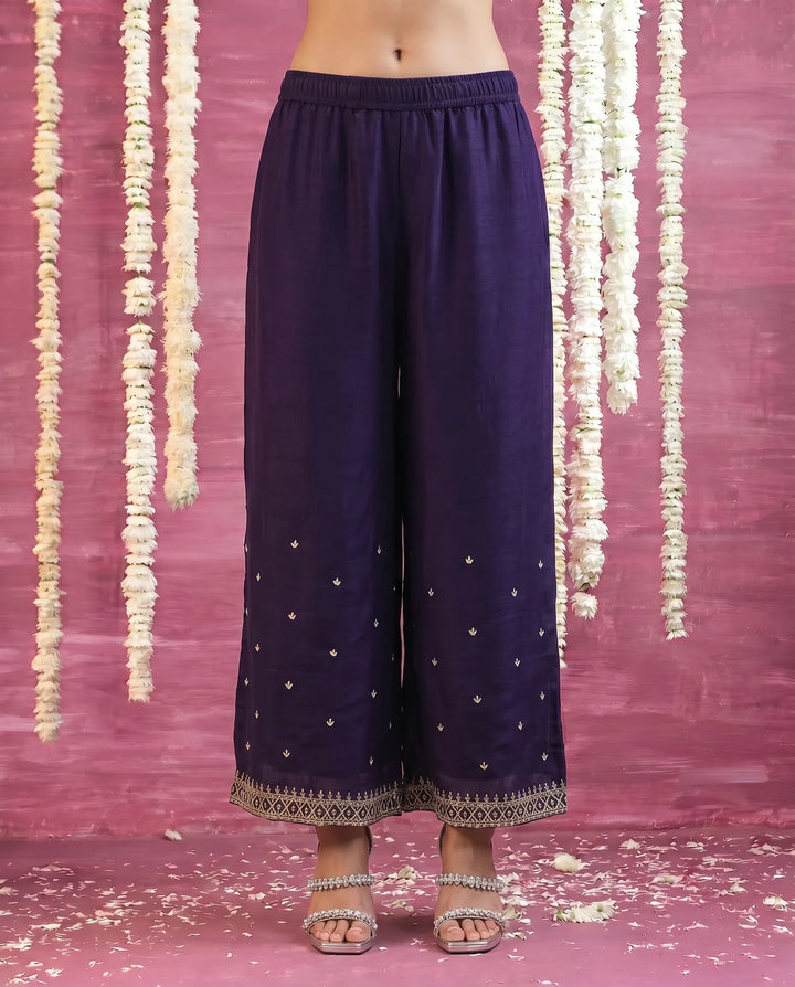 Purple Embriodered Silk Blended Sleeveless Kurta Bottom Dupatta Set
