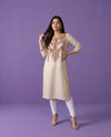 Beige Embroidered Cotton Straight cut Long Kurta