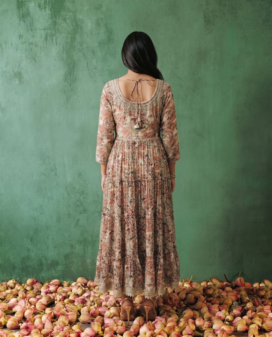 Multi-Colour Printed Silk Blended Maxi Dress